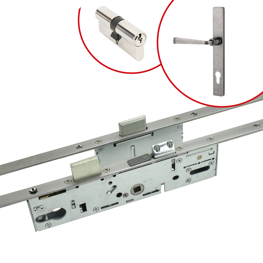 ERA 2 Deadbolt Front Door Lock Kit with Door Cylinder & Devoran Straight Door Handle - Pewter (45mm Backset)